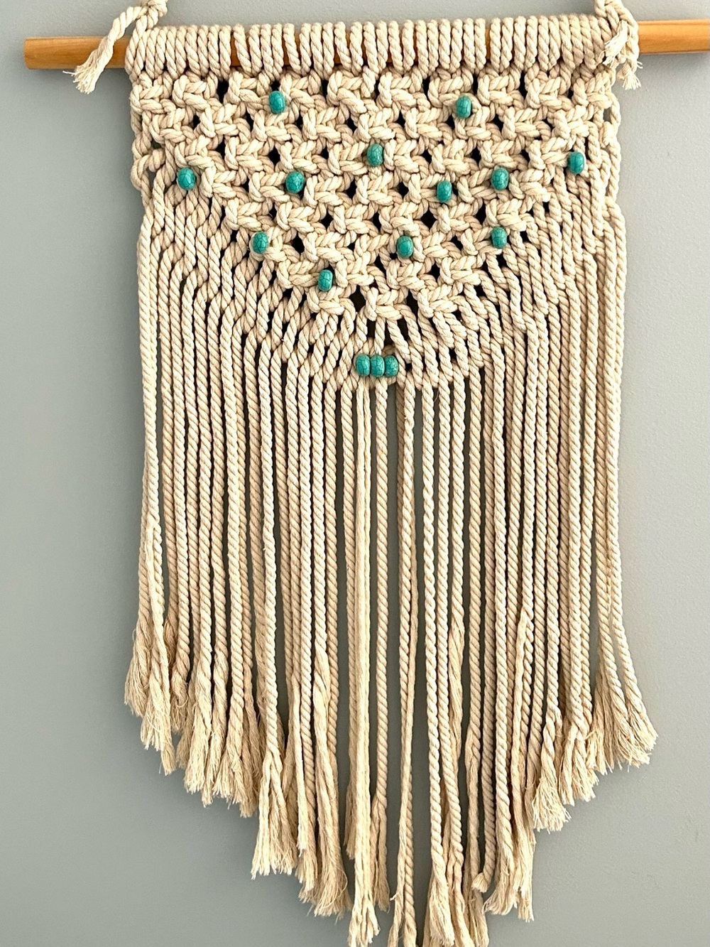 Handmade Boho Macrame Wall Hanging w Turquoise Beads
